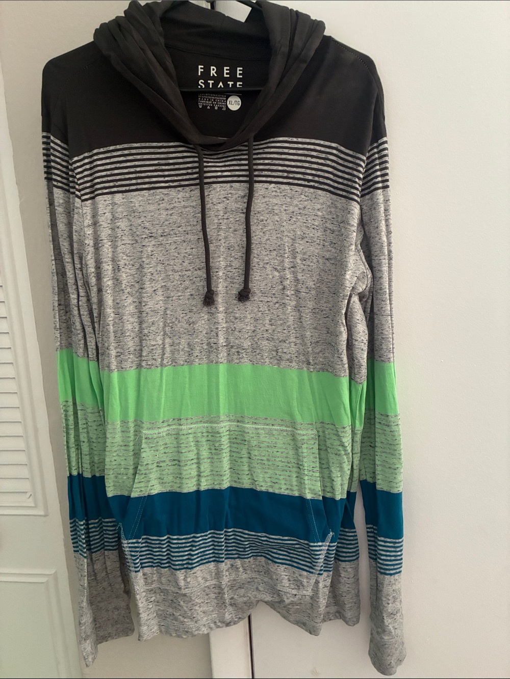 Free State Striped Hooded Pullover - Black, Gray, Neon Green & Teal